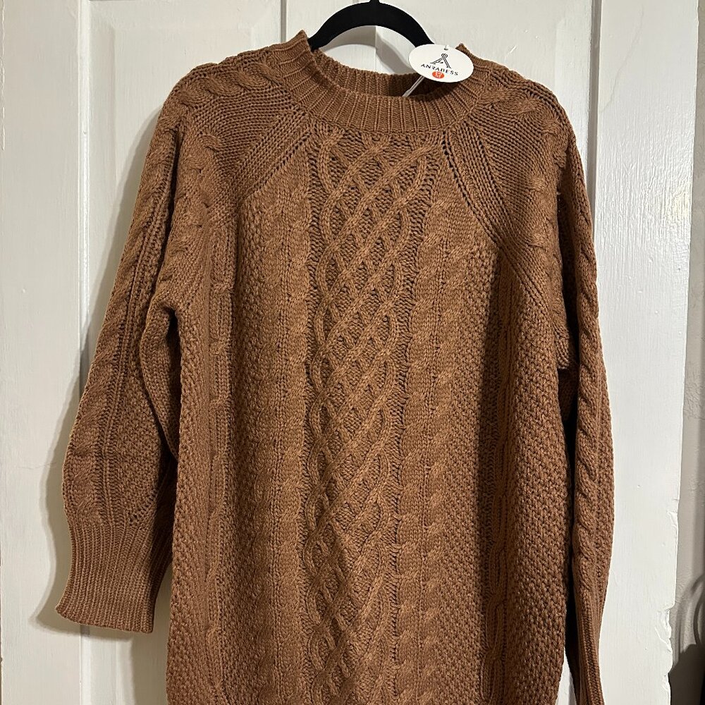 ANRABESS Oversized Cable Knit Chunky Long Sleeve Sweater Dress